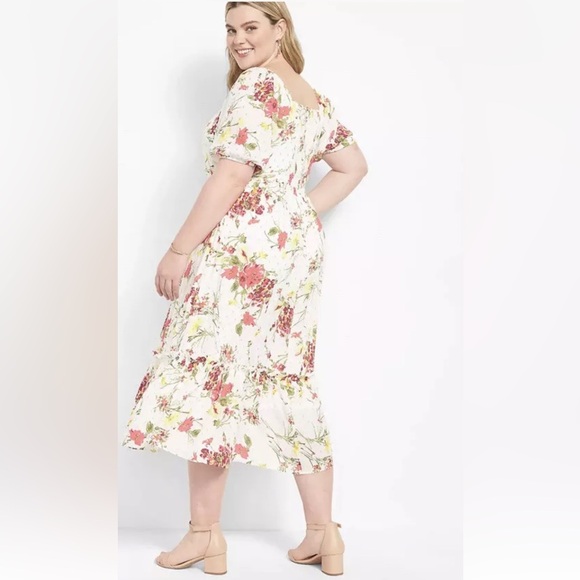 NWT Lane Bryant Floral Off The Puff Shoulder Dress 18 LONG Midi Plus Size - Picture 4 of 12